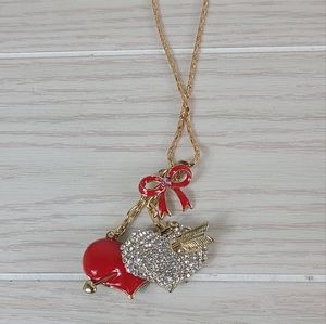 Jewelry Betsey Johnson Fashion Pendant   Rhinestone Cupid Heart Bow 30" Necklace